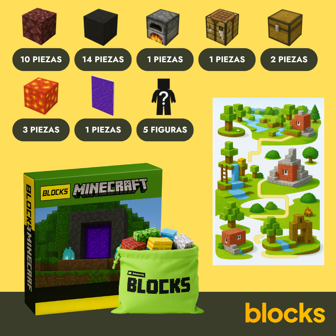 Portal del Nether Minecraft - 32 / 48 / 77 Piezas (+5 Figuras)